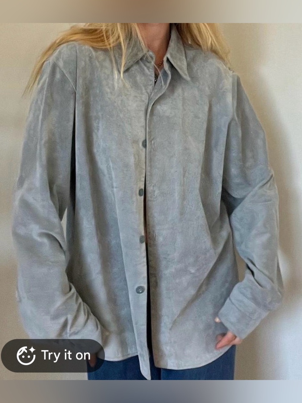 Express Light Blue Leather Button-Front shirt